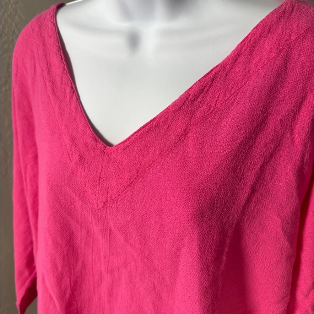 Oh My Gauze V-Neck Gauze Hot Pink Boho Resort Wear Tunic Top Size XL - Picture 5 of 9